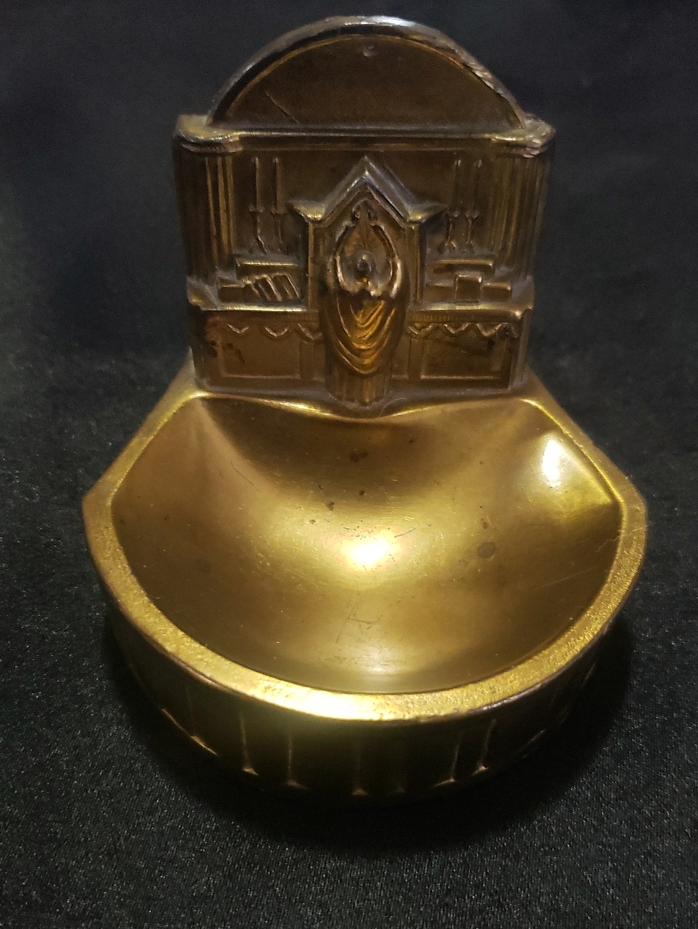 Solid Brass Religious Holy Water Font  - Wall Hanging - Mid Century .